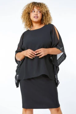 Black Curve Sequin Trim Chiffon Overlay Dress -Dress Haven Sales Store 000f2f9b 844f 43b6 ae8c d3eccc8c524a