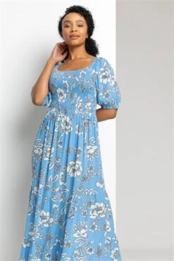 Turquoise Petite Floral Stretch Tiered Maxi Dress -Dress Haven Sales Store 003038c7 d340 4686 a3d4 61e819949690