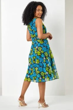 Blue Petite Floral Print Buckle Detail Dress -Dress Haven Sales Store 00960111 79f6 4eb1 b124 90b100e275f2