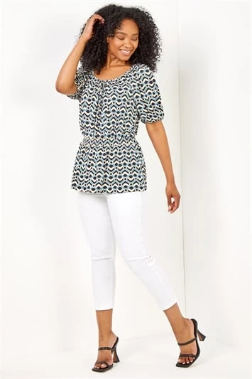 Navy Petite Geo Print Jersey Wrap Dress 4 Navy Petite Geo Print Jersey Wrap Dress - Image 2