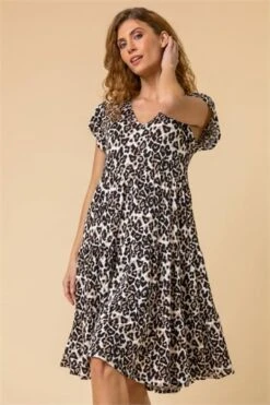 Camel Animal Print Panel Stretch Dress