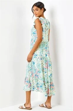 Ivory Floral Print Shirred Stretch Maxi Dress -Dress Haven Sales Store 054e37d7 c9ad 434e b291 a4e7a6a6bada