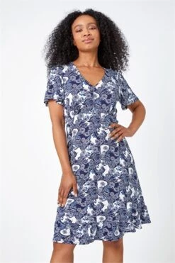 Blue Petite Floral Ruched Stretch Tea Dress -Dress Haven Sales Store 06c48cc4 987b 4f76 ae09 4af6f408fe50