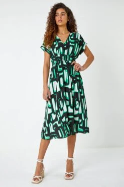 Green Abstract Geometric Print Midi Dress -Dress Haven Sales Store 08f45066 7c61 42d4 8f61 9bc68af5e013