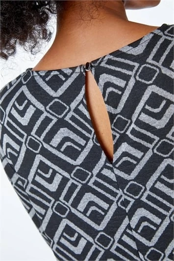 Light Grey Petite Split Neck Animal Print Mini Dress 3 Light Grey Petite Split Neck Animal Print Mini Dress