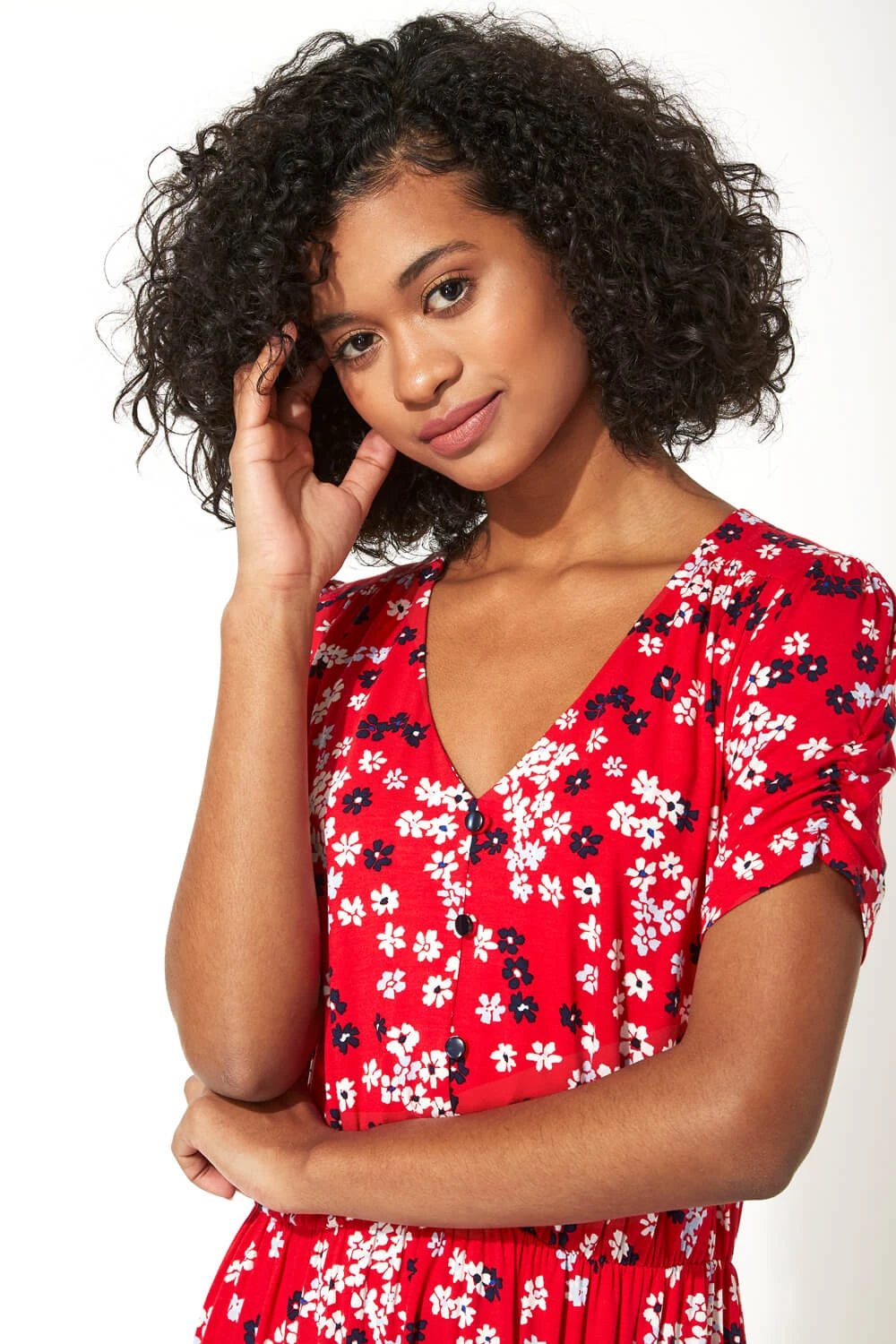 Red Floral Print Tiered Midi Dress 6 Red Floral Print Tiered Midi Dress - Image 4