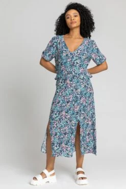 Blue Petite Floral Frill Detail Midi Dress -Dress Haven Sales Store 0b7edaf3 b550 4059 86aa 380f99e5772d