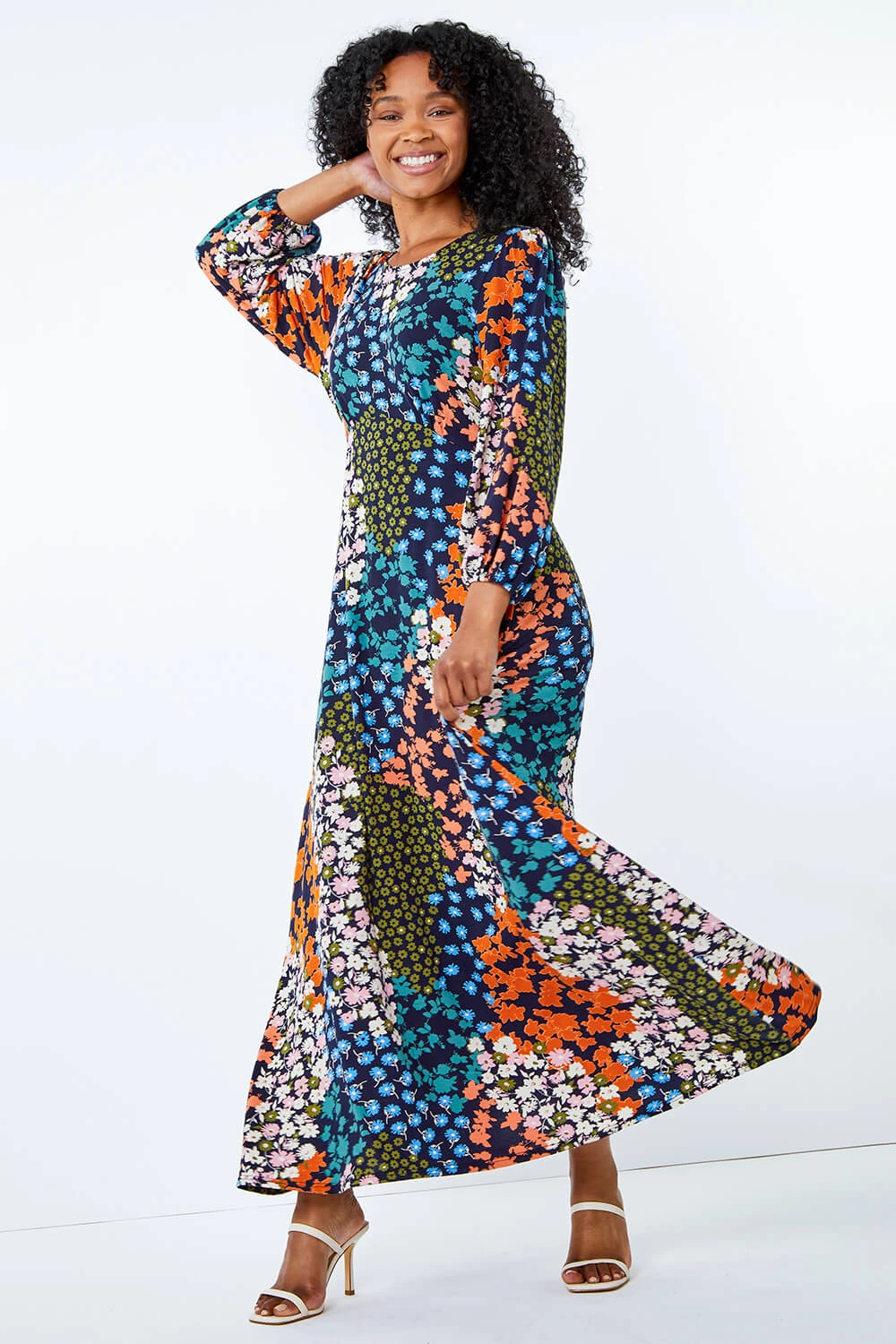 Khaki Petite Floral Stretch Midi Dress 4 Khaki Petite Floral Stretch Midi Dress - Image 2