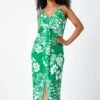 Green Petite Floral Knot Stretch Maxi Dress