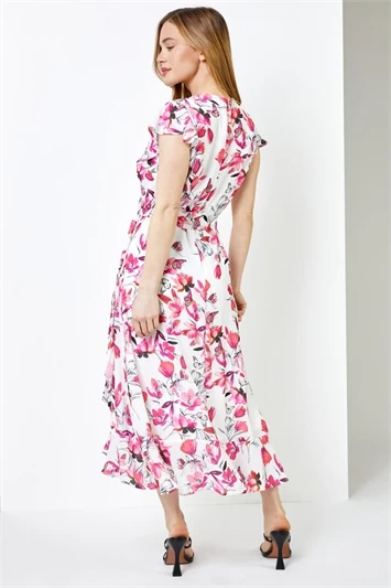 Pink Petite Floral Print Cape Midi Dress 4 Pink Petite Floral Print Cape Midi Dress - Image 2
