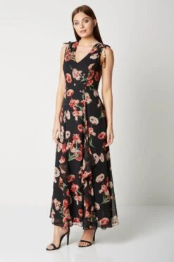 Red V-Neck Frill Poppy Maxi Dress -Dress Haven Sales Store 10afa07d 439d 4549 8085 8163ae7cecf5