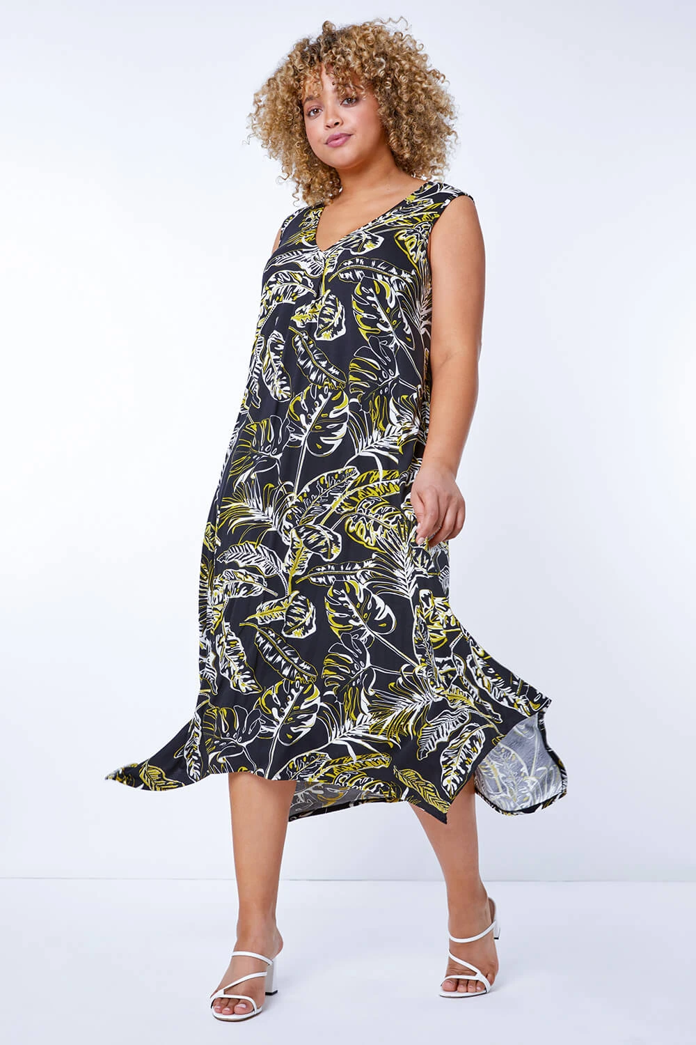 Black Curve Leaf Hanky Hem Stretch Dress 5 Black Curve Leaf Hanky Hem Stretch Dress - Image 3