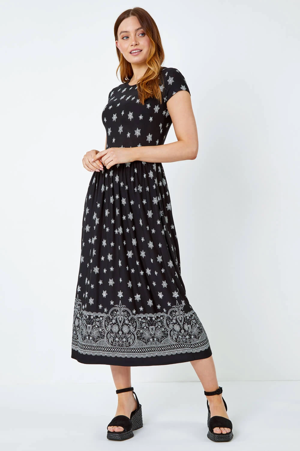 Black Paisley Border Print Midi Dress 5 Black Paisley Border Print Midi Dress - Image 3