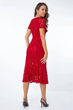 Red Leaf Lace Sequin Midi Dress -Dress Haven Sales Store 1243799c 2fee 4523 ae5c a08a58837510