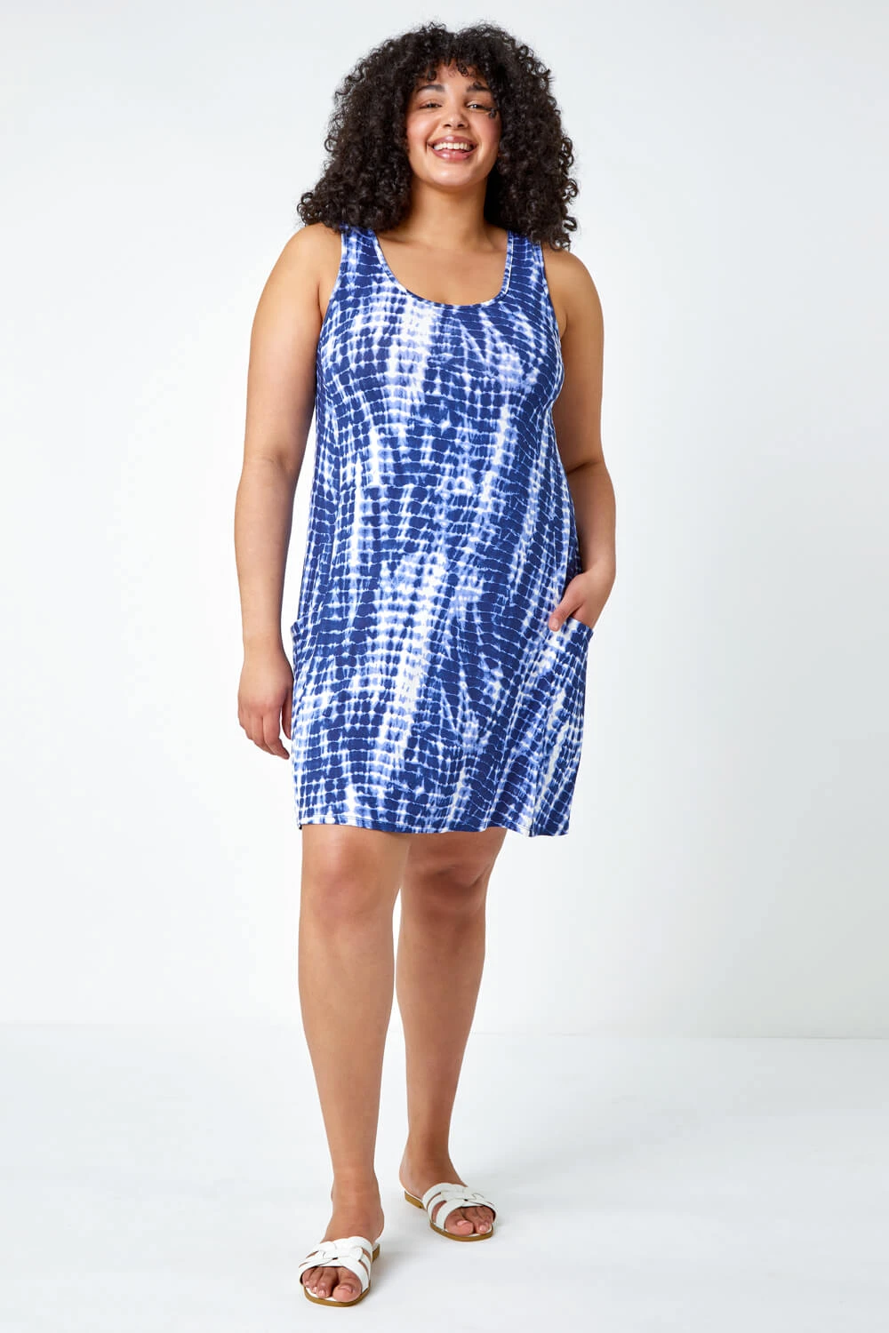 Navy Curve Tie Dye Stretch Swing Dress 4 Navy Curve Tie Dye Stretch Swing Dress - Image 2