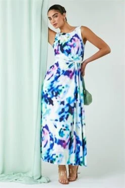 Magenta Drape Twist Maxi Stretch Dress