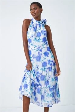 Blue Animal Print Halter Neck Midi Dress -Dress Haven Sales Store 176e3752 7aa3 4197 919d 3b85d337f331