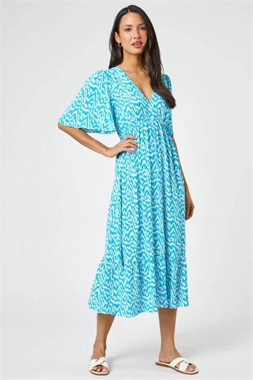 Blue Petite Ditsy Floral Stretch Midi Dress 6 Blue Petite Ditsy Floral Stretch Midi Dress - Image 4