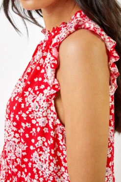 Red Ditsy Floral Print Frill Detail Maxi Dress -Dress Haven Sales Store 1a269893 cea2 48b4 afae 0b9468fd2d20