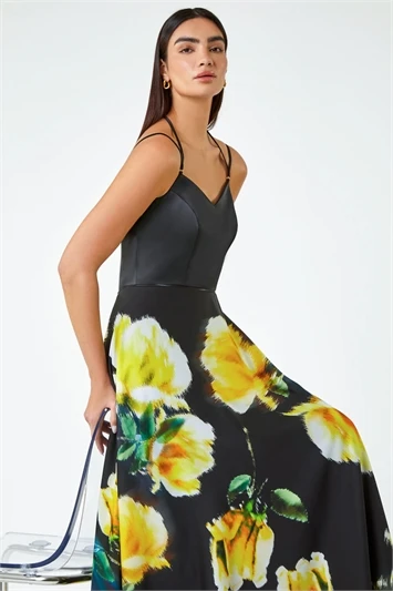 Black LIMITED Floral Twist Detail Stretch Dress 6 Black LIMITED Floral Twist Detail Stretch Dress - Image 4