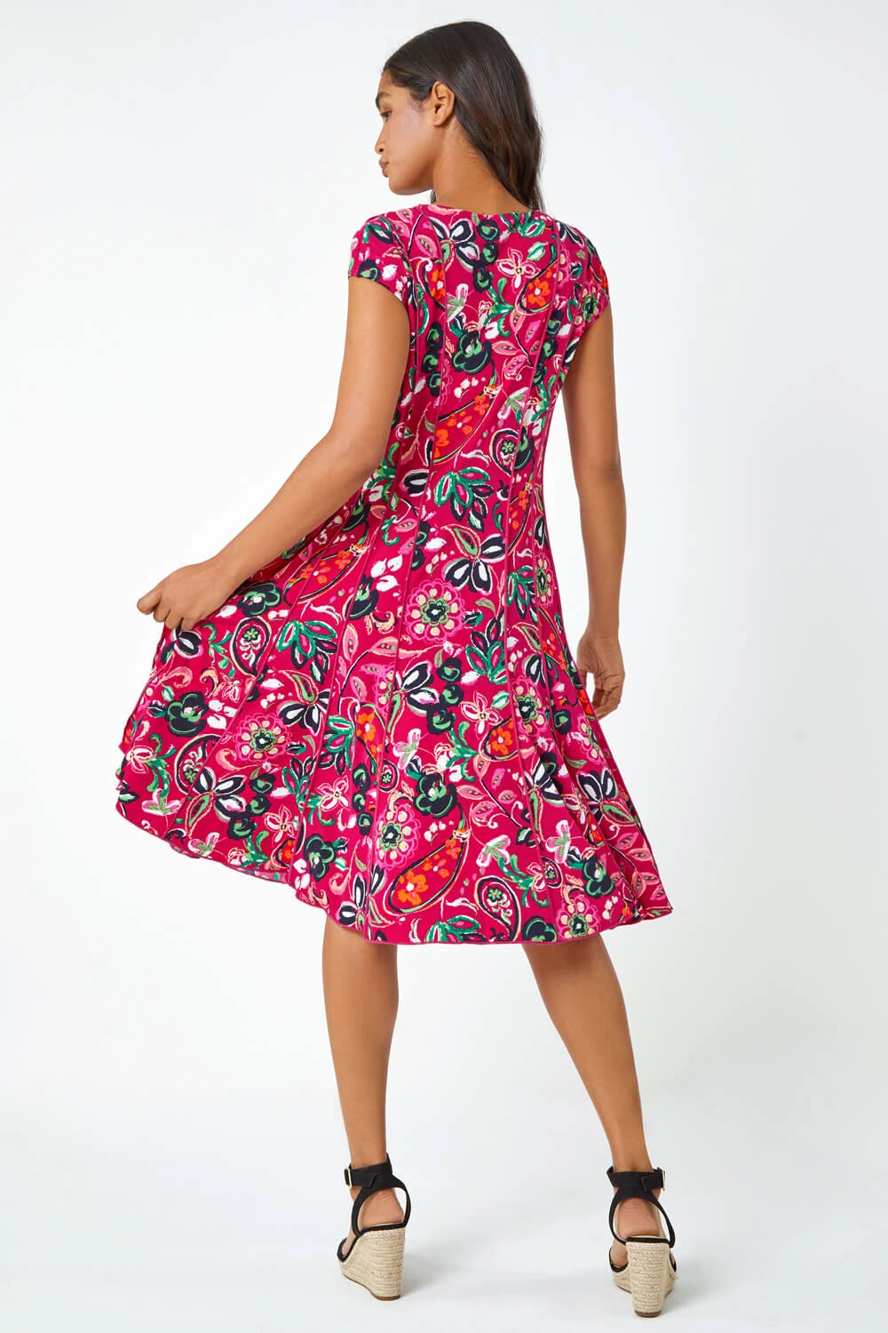 Fuchsia Paisley Print Panelled Stretch Dress 5 Fuchsia Paisley Print Panelled Stretch Dress - Image 3