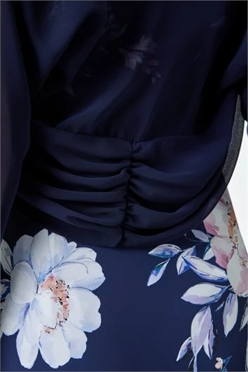 Navy Sleeveless Floral Print Bias Midi Dress 6 Navy Sleeveless Floral Print Bias Midi Dress - Image 4