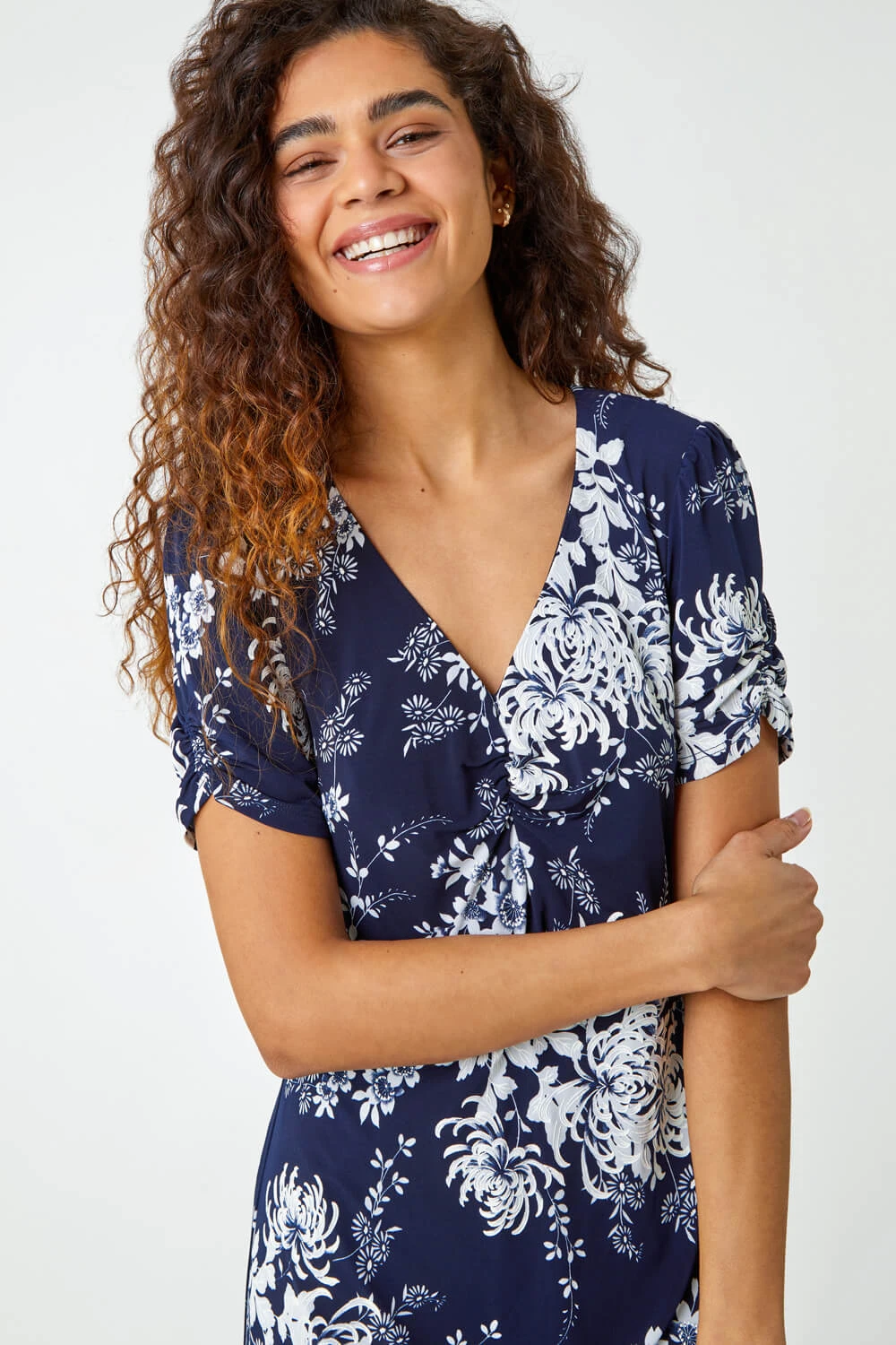 Navy Floral Print Frill Hem Dress 6 Navy Floral Print Frill Hem Dress - Image 4