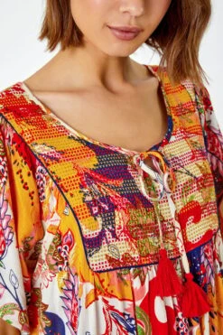 Yellow Tropical Print Frill Hem Smock Dress -Dress Haven Sales Store 1c6070b1 d5cc 44e3 8b0a 1c2a5111785e