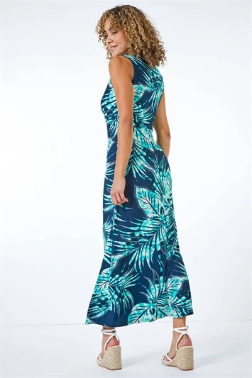 Blue Floral Print Twist Front Maxi Dress 6 Blue Floral Print Twist Front Maxi Dress - Image 4