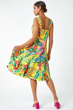 Yellow Tropical Print Stretch Panel Dress -Dress Haven Sales Store 1f46f87f 10e3 45a9 b671 2457b608be8d