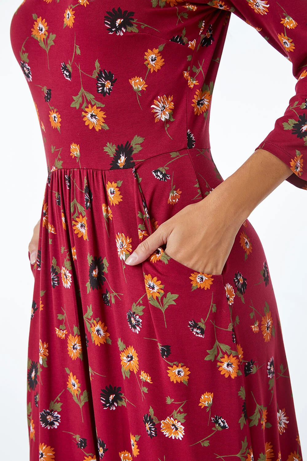 Rust Floral Print Pocket Detail Midi Dress 7 Rust Floral Print Pocket Detail Midi Dress - Image 5