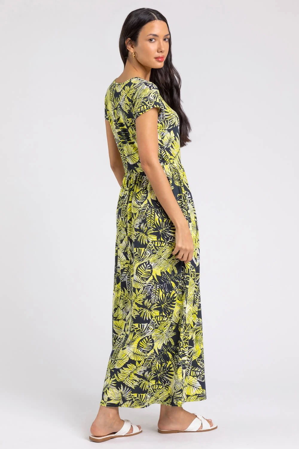 Yellow Tropical Print Jersey Maxi Dress 4 Yellow Tropical Print Jersey Maxi Dress - Image 2