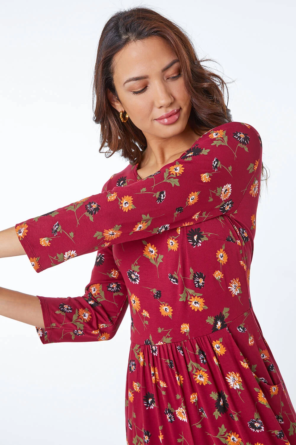 Rust Floral Print Pocket Detail Midi Dress 6 Rust Floral Print Pocket Detail Midi Dress - Image 4