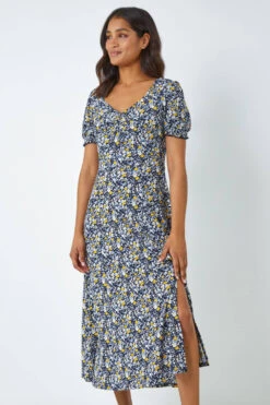 Yellow Ditsy Floral Ruched Maxi Dress -Dress Haven Sales Store 22412fbf 559c 4ce7 bf94 268678fb042d