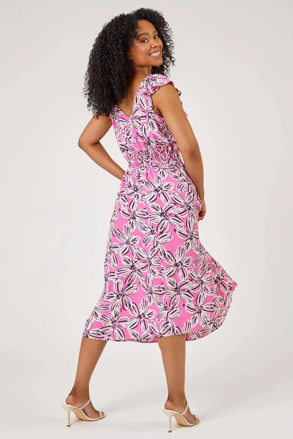 Pink Petite Floral Shirred Waist Dress 4 Pink Petite Floral Shirred Waist Dress - Image 2