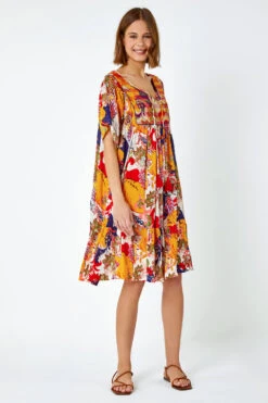 Yellow Tropical Print Frill Hem Smock Dress -Dress Haven Sales Store 2508ecff 1013 4956 aa31 fca5d3993d48