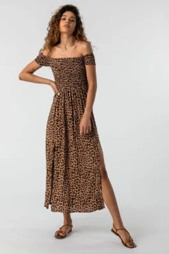 Brown Shirred Animal Print Bardot Dress -Dress Haven Sales Store 26a02cfa 187d 466a 9615 8919702aa200
