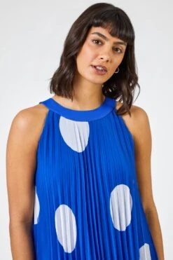 Royal Blue High Neck Spot Pleated Swing Dress -Dress Haven Sales Store 2702f309 1d8c 4a1a b863 ddaae196f8cc