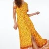 Yellow Floral Print Shirred Waist Maxi Dress -Dress Haven Sales Store 27fce385 6f45 4857 9ba3 f82038fe007d