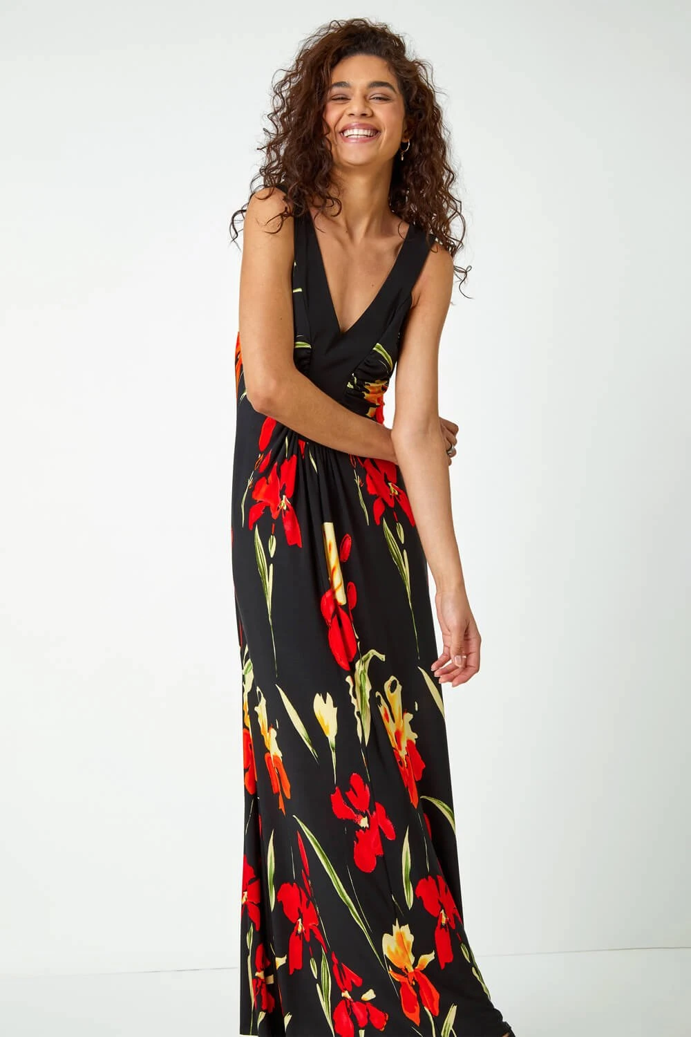 Black Floral Stretch Jersey Maxi Dress 3 Black Floral Stretch Jersey Maxi Dress