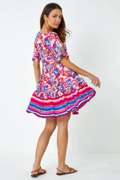 Magenta Printed Frill Sleeve Tiered Smock Dress -Dress Haven Sales Store 2b9cac3c 4d66 4304 b763 ce4d5703a746