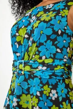 Blue Petite Floral Print Buckle Detail Dress -Dress Haven Sales Store 2bde1595 adee 49d6 b915 5421379e5803
