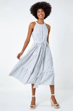 Blue Tiered Cotton Halter Neck Stripe Dress -Dress Haven Sales Store 2c99322a 5ce4 4174 a223 51247d5f8086