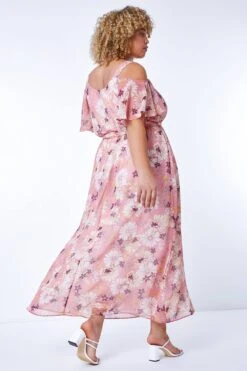 Pink Curve Floral Print Cold Shoulder Maxi Dress -Dress Haven Sales Store 2d857356 a637 45d9 ac4c bf7fe97f4601