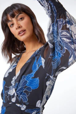 Blue Floral Print Chiffon Wrap Midi Dress -Dress Haven Sales Store 2dbf9a96 6f60 4b18 9457 7a9a7ce777a9