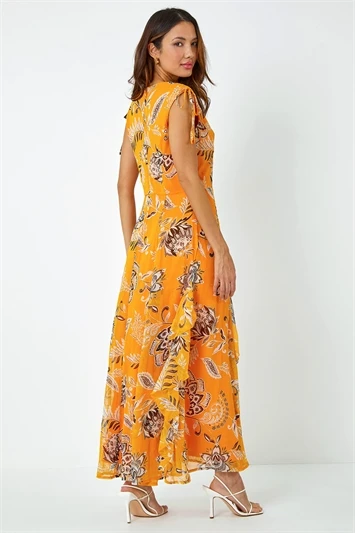 Yellow Sleeveless Floral Halter Neck Midi Dress 5 Yellow Sleeveless Floral Halter Neck Midi Dress - Image 3