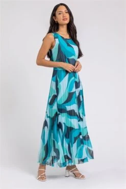 Blue Sleeveless Border Print Maxi Stretch Dress -Dress Haven Sales Store 32989982 029a 417b bcbd df550843ccf5