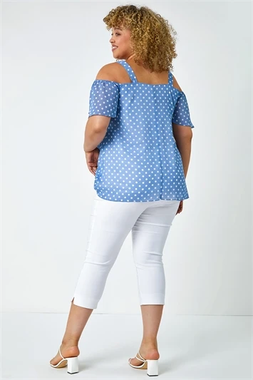 Light Blue Cold Shoulder Polka Dot Midi Dress 3 Light Blue Cold Shoulder Polka Dot Midi Dress