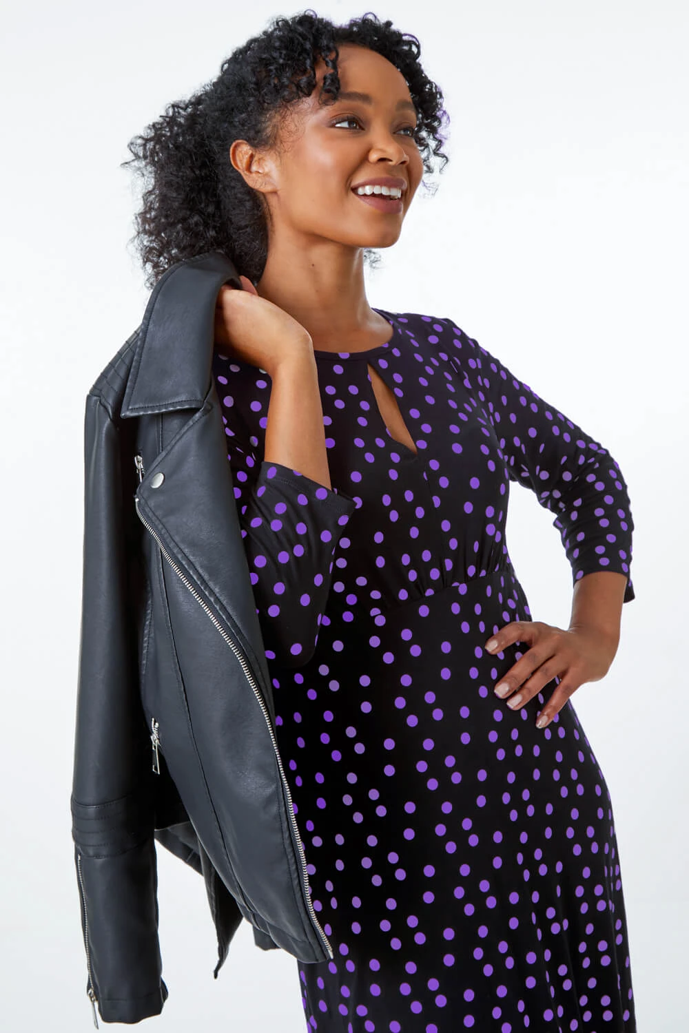 Purple Petite Spot Print Keyhole Midi Dress 6 Purple Petite Spot Print Keyhole Midi Dress - Image 4