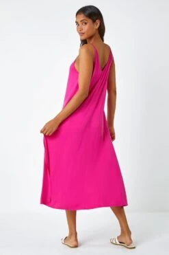 Fuchsia Plain Stretch Jersey Pocket Midi Dress -Dress Haven Sales Store 34f0feb6 7776 40f6 bbea 3449edb50ed9